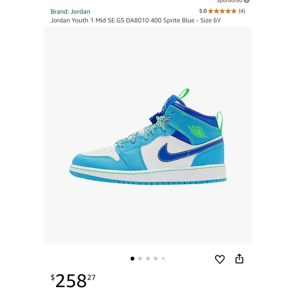 Nike Air Jordan 1‎ Mid SE Sprite Blue Basketball Shoes Sneakers Kids 2.5Y
